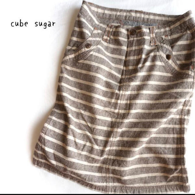 CUBE SUGAR(キューブシュガー)のcube sugar★リネン混ボーダータイトスカート★☆ レディースのスカート(ひざ丈スカート)の商品写真