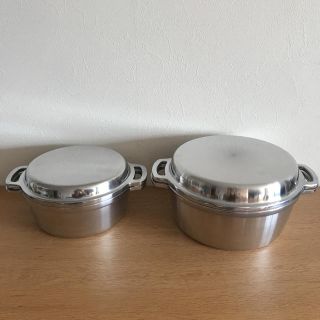 広島アルミ 無水鍋 2セット アルミ鍋  両手鍋 直火用 24㎝、20㎝ 未使用(鍋/フライパン)