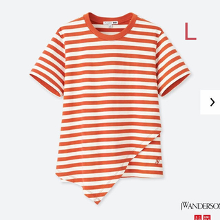 ユニクロ(UNIQLO)のユニクロ×JW アンダーソン ボーダーラッフルＴシャツ Lサイズ／オレンジ(Tシャツ(半袖/袖なし))