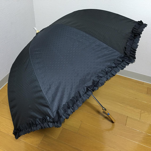 新品★ランバンオンブルー 晴雨兼用傘 日傘 1級遮光 フリル ブラック