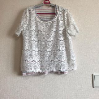 フェリシモ(FELISSIMO)のレース×ボーダー トップス(Tシャツ(半袖/袖なし))