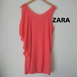 ザラ(ZARA)のZARA フリル ワンピース サーモンピンク(ミニワンピース)