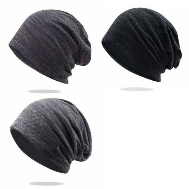 ニット帽 ビーニー オールシーズン ガーゼ ロールアップワッチ 縦横縞 グレー レディースの帽子(ニット帽/ビーニー)の商品写真
