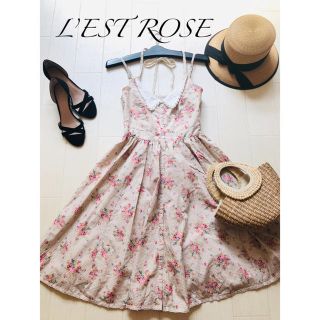 レストローズ(L'EST ROSE)のお値引き早い者勝ち♡レストローズ白襟付きふんわりフレア上品ワンピース花柄(ひざ丈ワンピース)