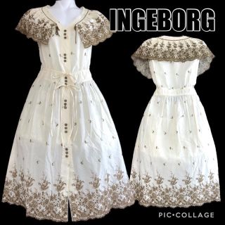 インゲボルグ(INGEBORG)のインゲボルグ   ケープ襟刺繍ロングワンピース(ロングワンピース/マキシワンピース)