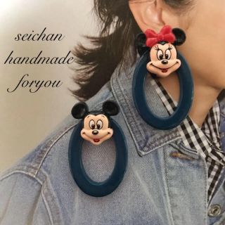 レトロミキミニ×ネイビーオーバルリング ピアス(ピアス)