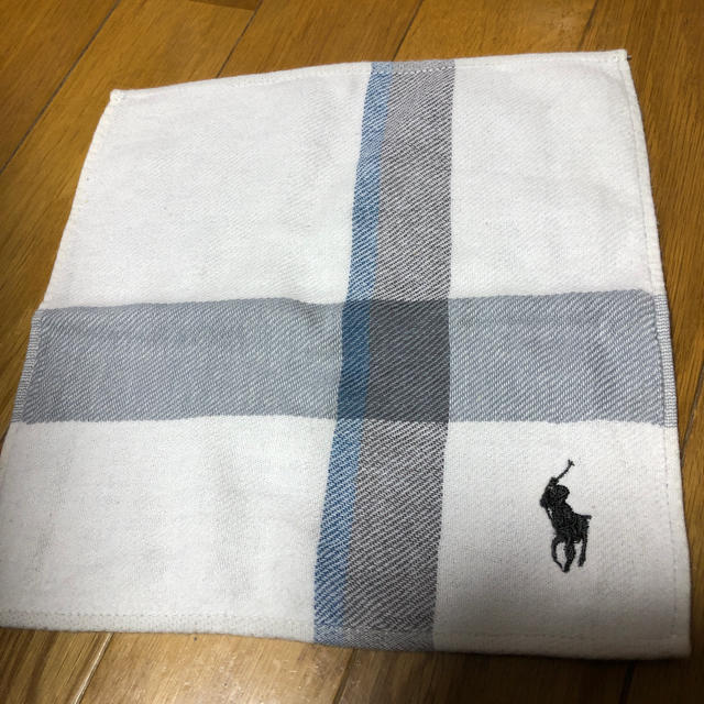 Ralph Lauren(ラルフローレン)のラルフローレン タオルハンカチ 白xグレーロゴ刺繍 メンズのファッション小物(ハンカチ/ポケットチーフ)の商品写真