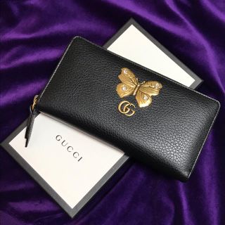 グッチ(Gucci)のGUCCI オンライン限定 バタフライ レザー ジップアラウンドウォレット 蝶々(財布)