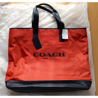 コーチ(COACH)のCOACH コーチ ナイロン✖️レザー 大型トートバッグ オレンジ✖️ネイビー(トートバッグ)