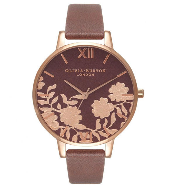 新品】Olivia Burton 腕時計 花柄 ブラウン&ピンクゴールド
