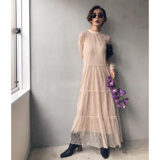 アメリヴィンテージ(Ameri VINTAGE)のAMERI アメリ SHIRRING SHEER DRESS(ロングワンピース/マキシワンピース)