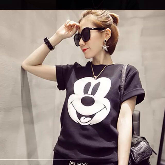 ミッキーお顔Tシャツ☆大きいサイズ☆黒 レディースのトップス(Tシャツ(半袖/袖なし))の商品写真