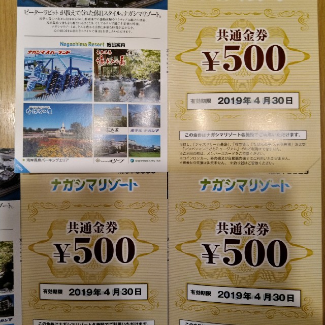 長島スパーランド　パスポート２名分（平成31年４月迄有効の共通金券1500円付）