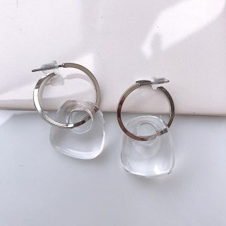 くるっとシルバー×クリア ステンレスピアス(ピアス)