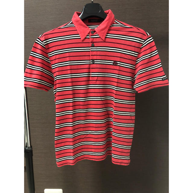 BURBERRY BLACK LABEL(バーバリーブラックレーベル)の美品 バーバリーブラックレーベル 赤ボーダーポロシャツ サイズ2 メンズのトップス(ポロシャツ)の商品写真