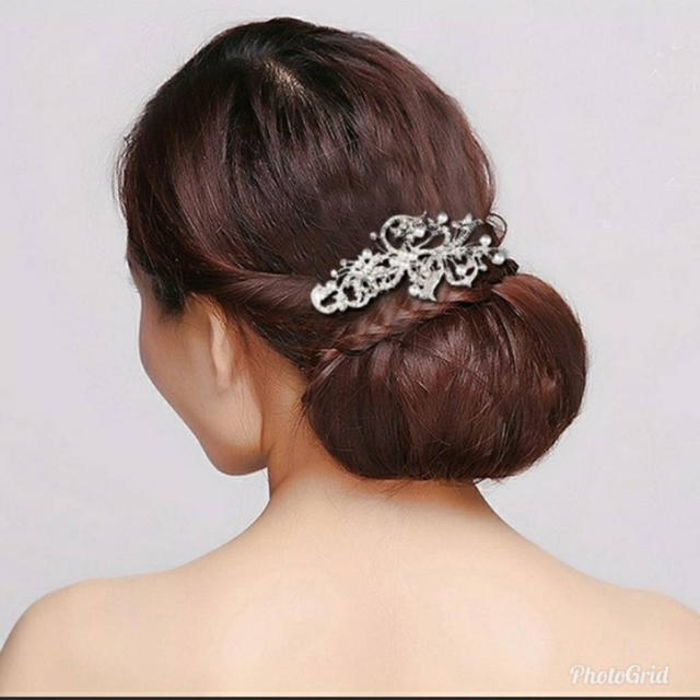 パールウエディングボンネ髪飾りヘアコームヘアアクセ結婚式成人式入学式卒業発表会 ハンドメイドのウェディング(ヘッドドレス/ドレス)の商品写真