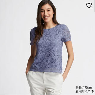 ユニクロ(UNIQLO)のオンライン完売！ UNIQLO レースT ブルー XL(Tシャツ(半袖/袖なし))
