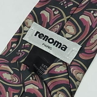 レノマ(RENOMA)の未使用品イタリア製 レノマrenomaネクタイ(幾何学柄ブラック黒色ピンク色系(ネクタイ)
