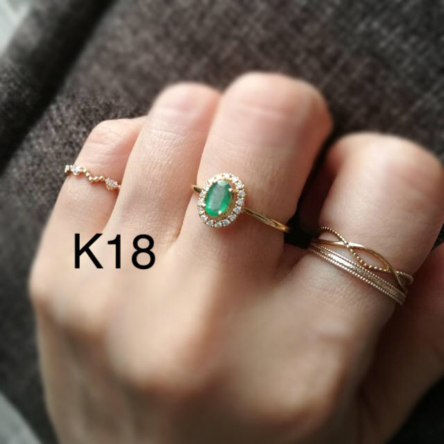 大粒 オーバルエメラルド・ダイヤリング K18 レディースのアクセサリー(リング(指輪))の商品写真