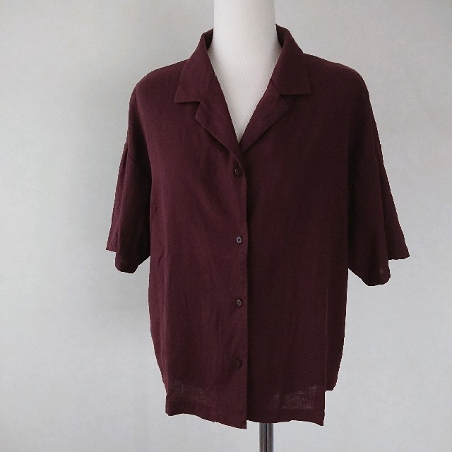 GU(ジーユー)のgu オープンカラー シャツ ブラウス リネン混 レディースのトップス(シャツ/ブラウス(半袖/袖なし))の商品写真