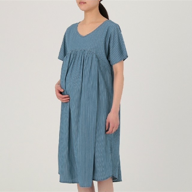 MUJI (無印良品)(ムジルシリョウヒン)のオーガニックコットン 半袖ワンピース 《マタニティ服》《授乳服》 キッズ/ベビー/マタニティのマタニティ(マタニティワンピース)の商品写真