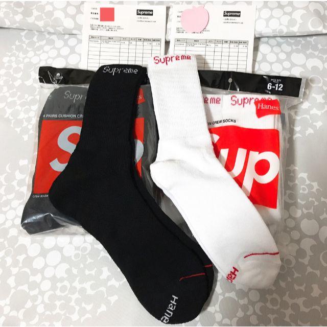 国内外の人気！ Supreme Hanes Crew Socks ソックス 靴下 黒白 各1足