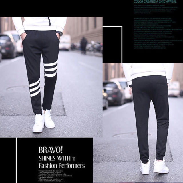 ジョガーパンツ  スキニージャージ 3本ラインXLサイズ ブラック メンズのパンツ(その他)の商品写真