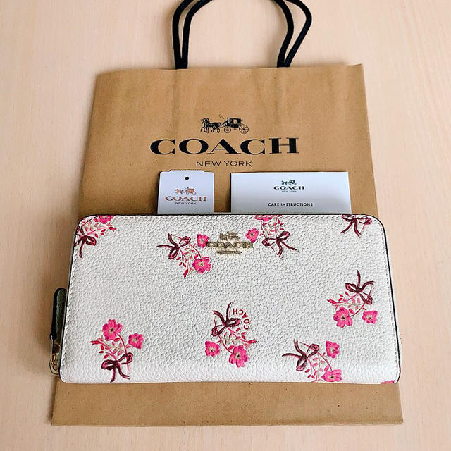 【新品】最新作★ COACH 長財布 リボン フローラル ホワイトファッション小物