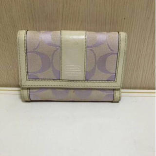 コーチ(COACH)の本物コーチの薄紫×白シグネイチャーのお財布 (財布)