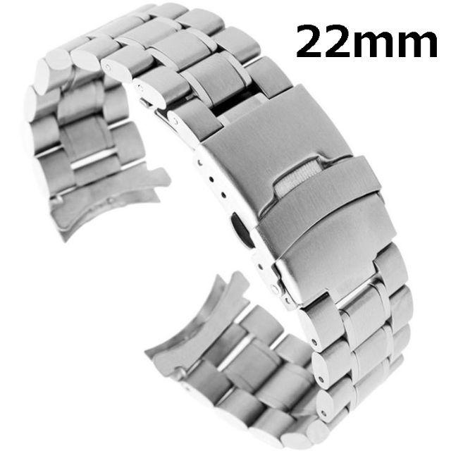 腕時計 交換ベルト 22mm シルバー 弓カン 無垢 ステンレス プッシュ式 メンズの時計(金属ベルト)の商品写真
