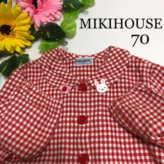 ミキハウス(mikihouse)のミキハウス 襟かわいい ブラウス 70 うさぎ 赤チェック 日本製 ファミリア (シャツ/カットソー)