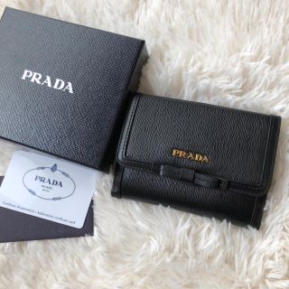 プラダ(PRADA)の新品 プラダ 縦サフィアーノ 折り財布 NERO ブラック リボン(財布)