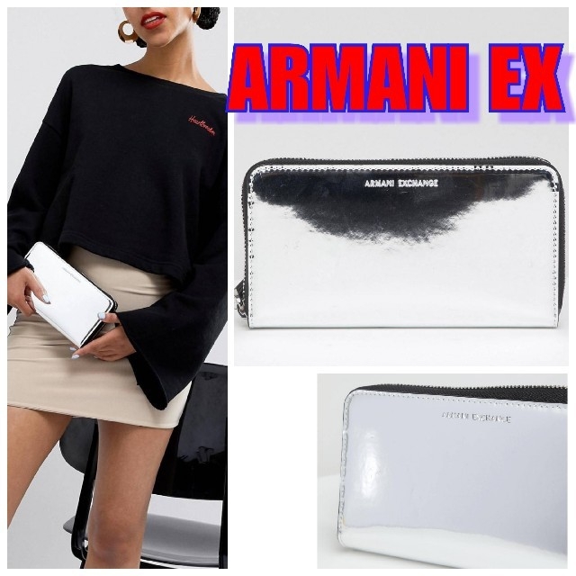 春色3カラー✧ ARMANI EXCHANGE アルマーニ エクスチェンジメタリックシルバー財布 長財布