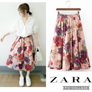 ザラ(ZARA)のZARA 花柄スカート(ひざ丈スカート)