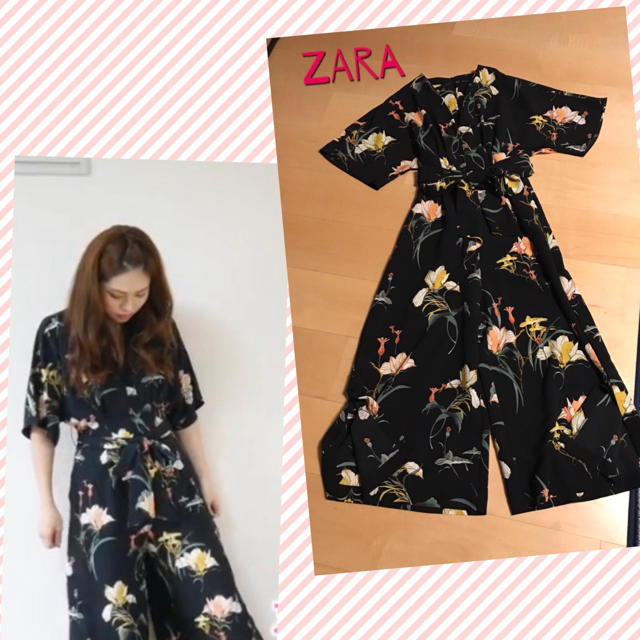 ZARA(ザラ)のZARA♡大人可愛い 花柄 ﾜｲﾄﾞﾊﾟﾝﾂ ｵｰﾙｲﾝﾜﾝ レディースのパンツ(オールインワン)の商品写真