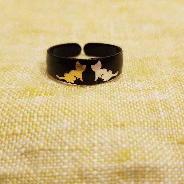ピカ様専用！　金銀猫の象嵌指輪　黒猫の腕時計　フランス製 猫カード　７点セット レディースのアクセサリー(リング(指輪))の商品写真