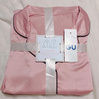ジーユー(GU)のジーユー XLサイズ 長袖 春物 サテンパジャマシルク感ピンク GUルームウェア(パジャマ)