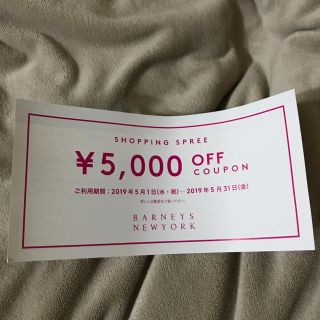 バーニーズニューヨーク(BARNEYS NEW YORK)のバーニーズニューヨーク 5000円クーポン 1枚(ショッピング)