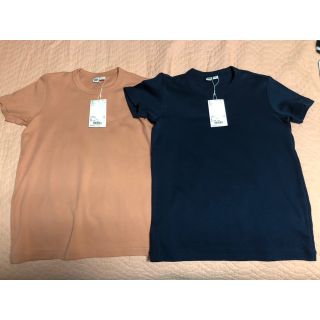 ユニクロ(UNIQLO)のユニクロ クルーネックTシャツ(ライトオレンジ・ブルー＊新品タグ付き)(Tシャツ(半袖/袖なし))