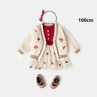 即納！海外子供服☆新品　🍒刺繍チェリー柄　ニットカーディガン　100cm(カーディガン)