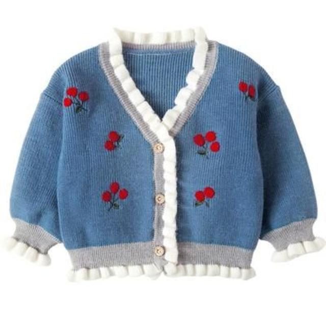 即納!海外子供服☆新品 🍒刺繍チェリー柄 ニットカーディガン 80cmの