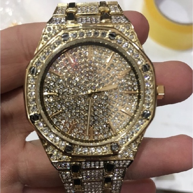 大きな割引 メンズ腕時計自動巻きゴールド ギラギラ時計 czダイヤ 