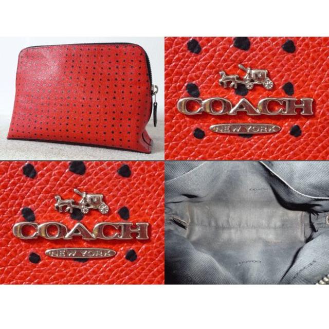 COACH(コーチ)のコーチ　COACH　PVC　レザー　ドット柄　レッド　ブラック　ポーチ レディースのファッション小物(ポーチ)の商品写真