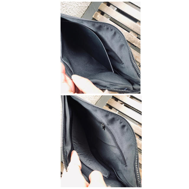 フェイクレザー 男女兼用 クラッチ バッグ セカンド バック ストラップ つき メンズのバッグ(セカンドバッグ/クラッチバッグ)の商品写真