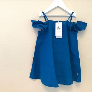 プチバトー(PETIT BATEAU)の☆プチバトー 19SS セール☆ブルーリネンノースリーブワンピース 4a(ワンピース)