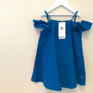 プチバトー(PETIT BATEAU)のプチバトー 19SS ブルーリネンノースリーブワンピース 5a(ワンピース)