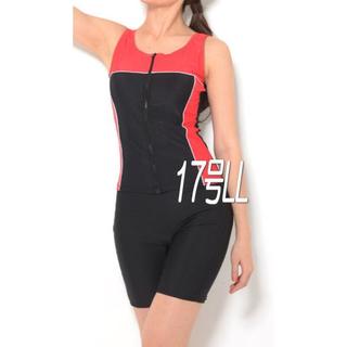 ◆新品◆ラン型袖なし・フィットネス水着・17号・ヨーク切替・黒赤(水着)
