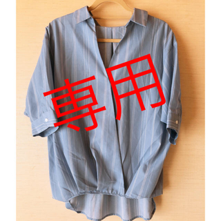 オゾック(OZOC)の水色ストライプシャツ 春夏秋 5分袖(シャツ/ブラウス(半袖/袖なし))