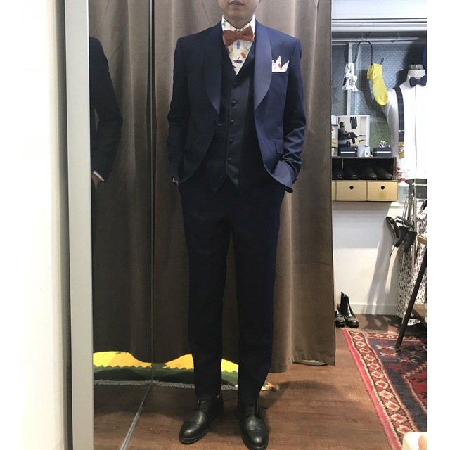 高級✨スーツ セットアップ るウール 無地 M ネイビー