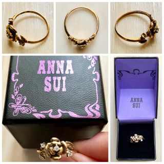 アナスイ(ANNA SUI)のアナスイ 指輪 リング 10号 ダイヤモンド×K10 ゴールド 薔薇 ロゴ刻印有(リング(指輪))